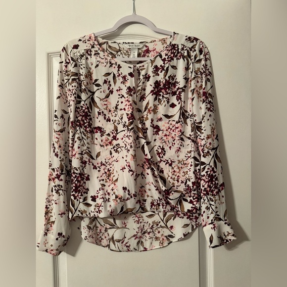 White House Black Market Floral Blouse Pink Cream Small - Picture 8 of 13